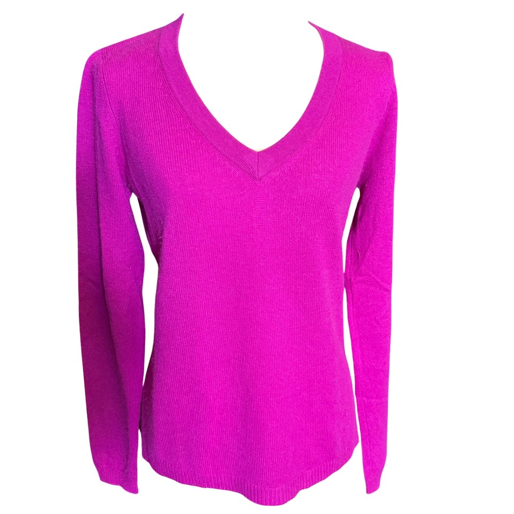Ann Taylor 100% Cashmere V-Neck Sweater Magenta Pink Size XS Soft Luxury
